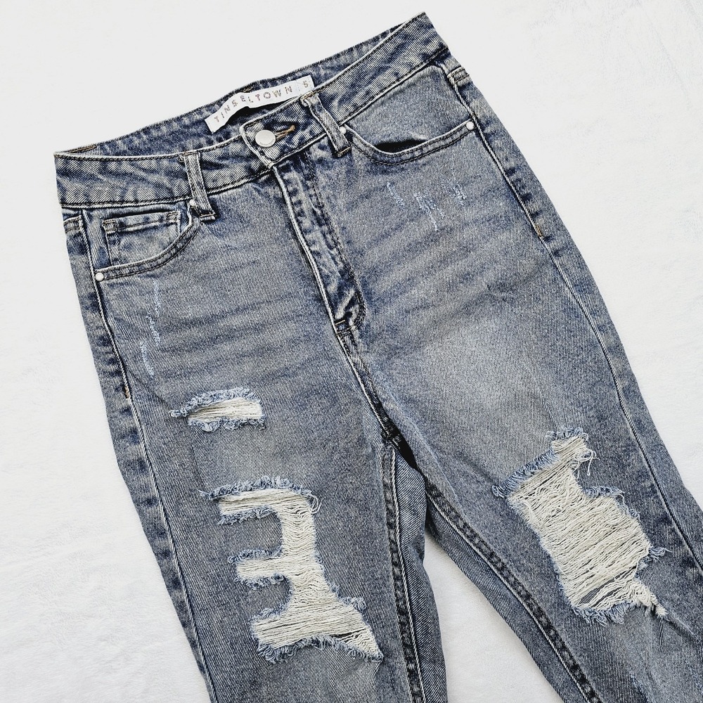 Tinseltown Denim Jeans High Waist Womens 5 Distressed Slim Fit‎ Frayed Hem Blue